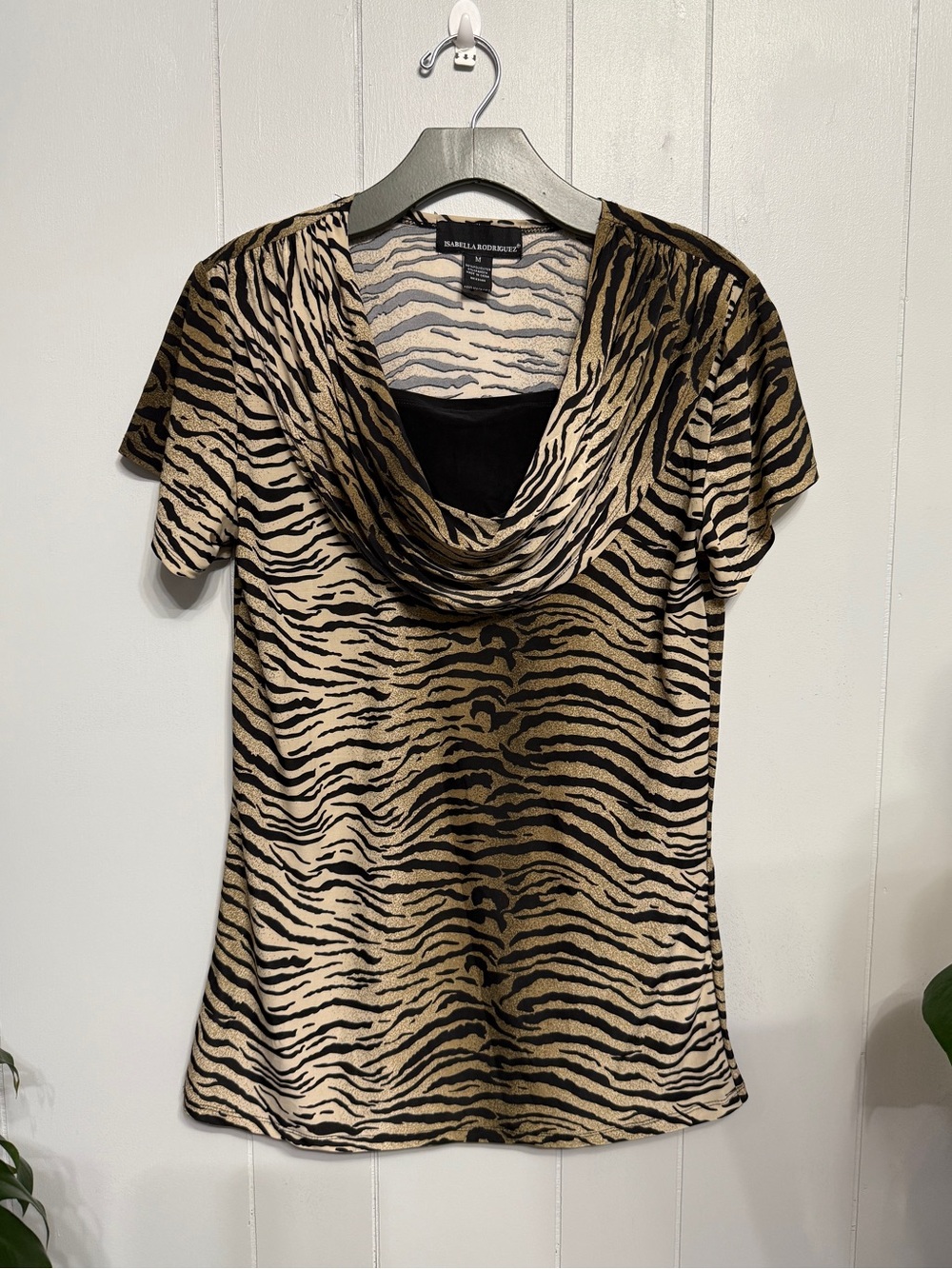#18)  Isabella Rodriguez Beige and Black Zebra Print Top